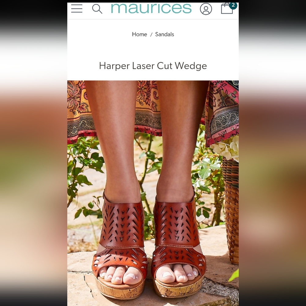 Maurices Harper Chestnut Brown Laser Cut Cork Wedges Sz.7.5 Adj Buckle Strap